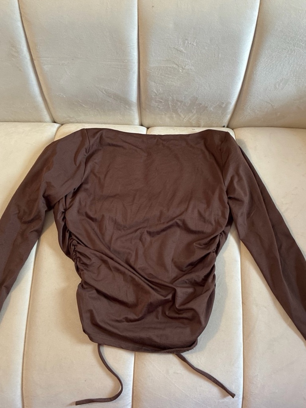gaze Brown Long-Sleeve Ruched Boatneck Top
